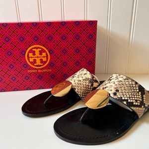 Tory Burch Patos Disk Sandal Snake Printed Leather Size 8.5